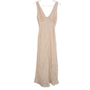 Persaya Polka Dot V-Neck Maxi Dress Cream Black Sleeveless Zip Medium Nwt Summer